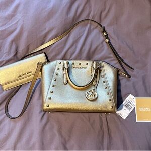 Michael Kors Gold Studded Satchel and Wallet Set